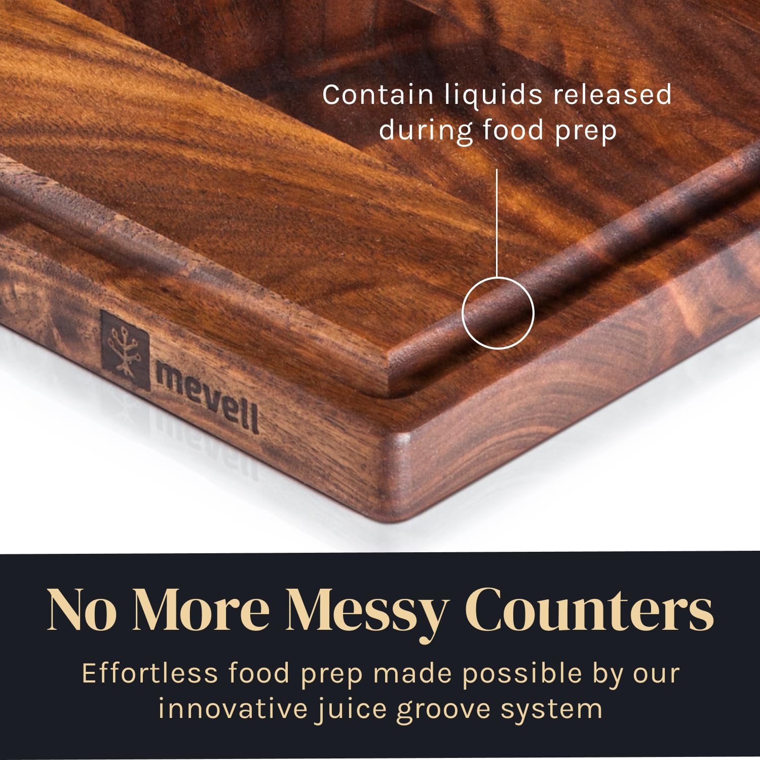 Mevell walnut cutting board on kitchen counter style and durability
