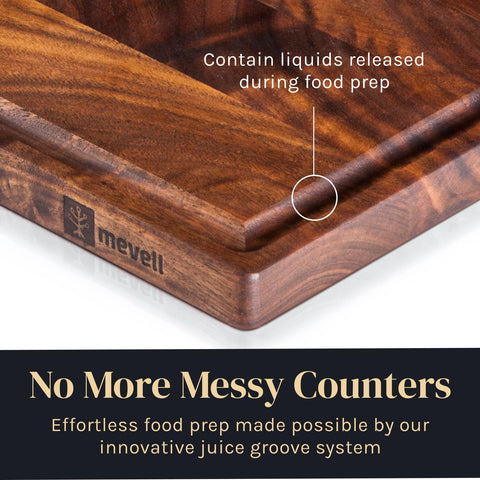 Mevell walnut cutting board on kitchen counter style and durability