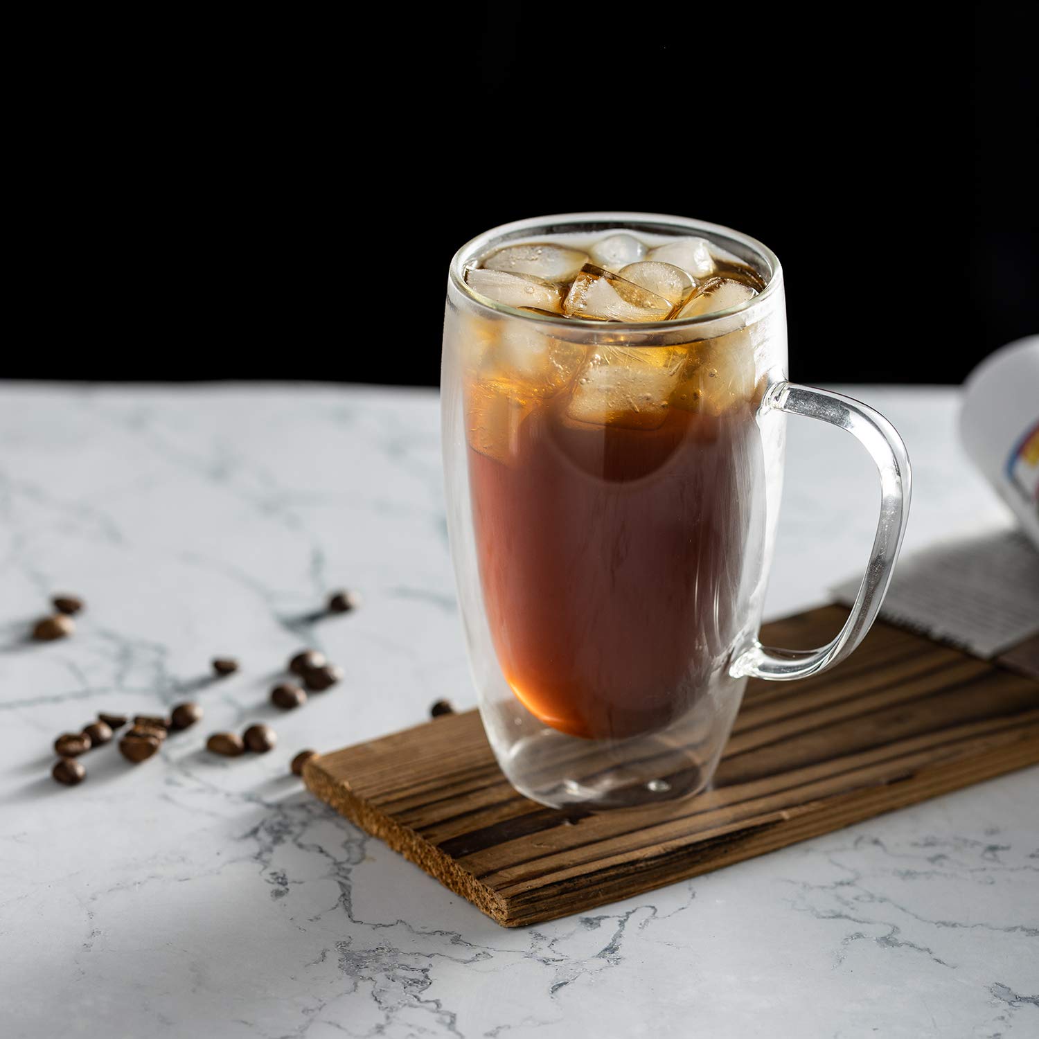 MEWAY clear glass insulated mug ideal for hot beverages without condensation.