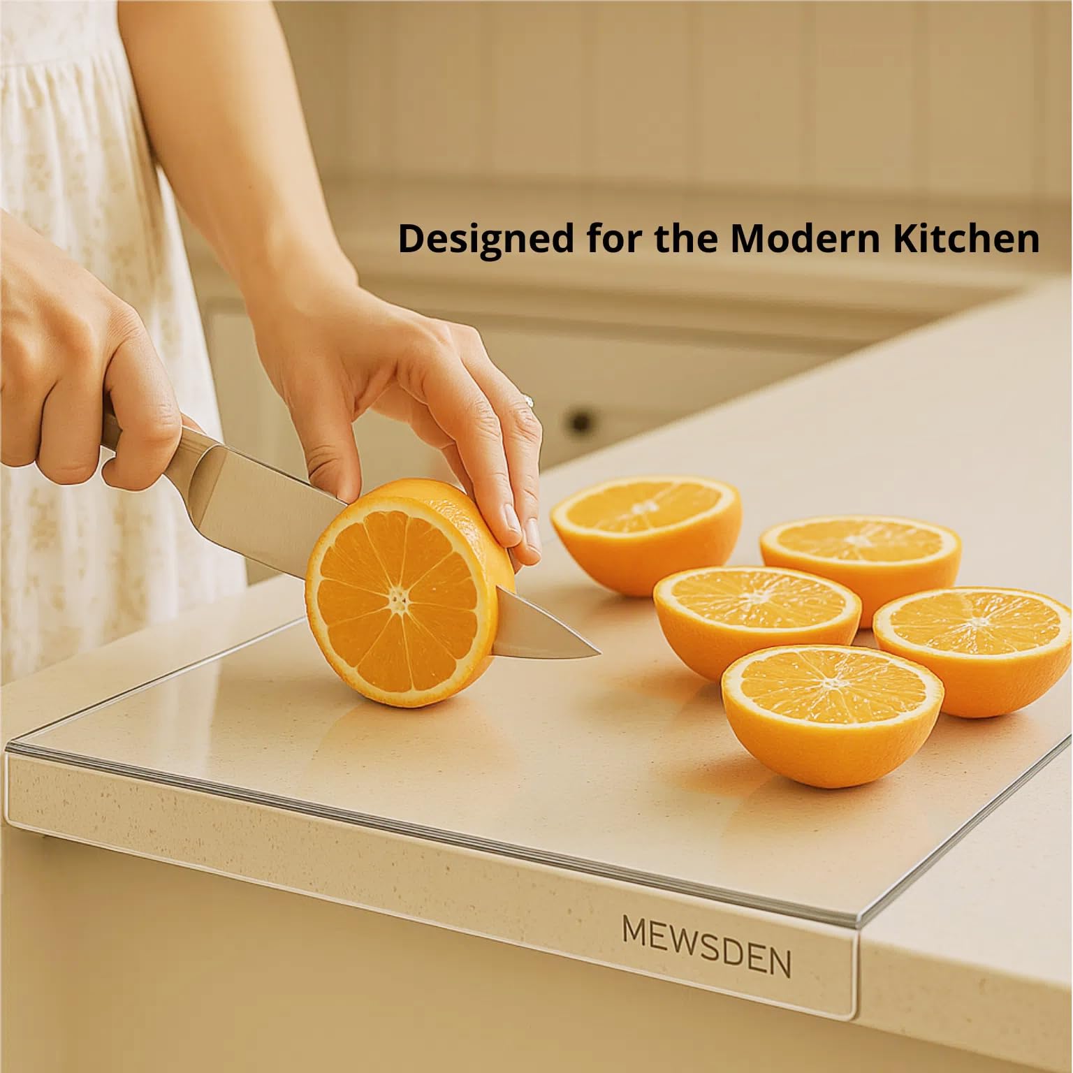 MEWSDEN acrylic cutting board with knife-friendly surface reduces blade dulling.