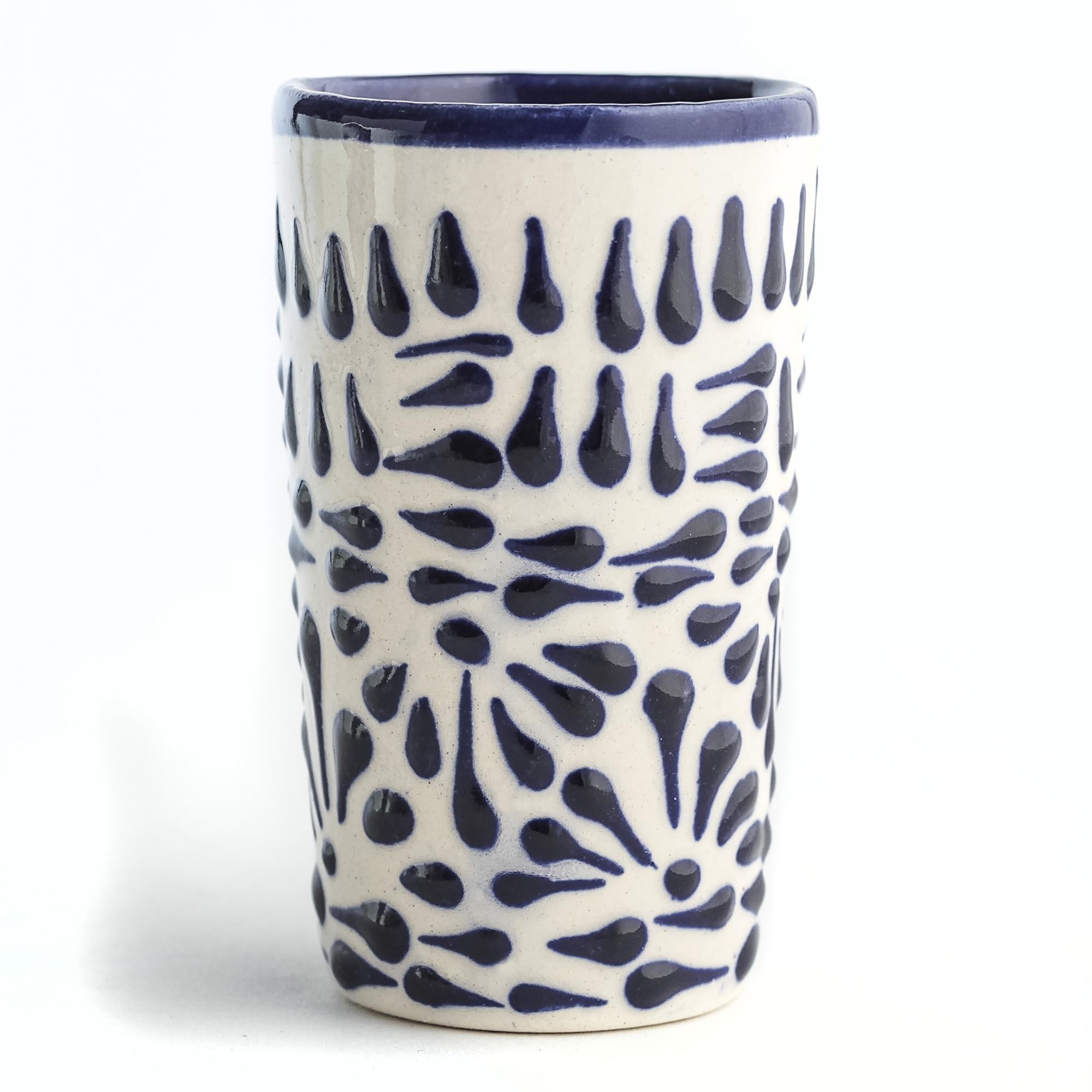 MEXTEQUIL Talavera blue lace glass ideal for dessert shots.