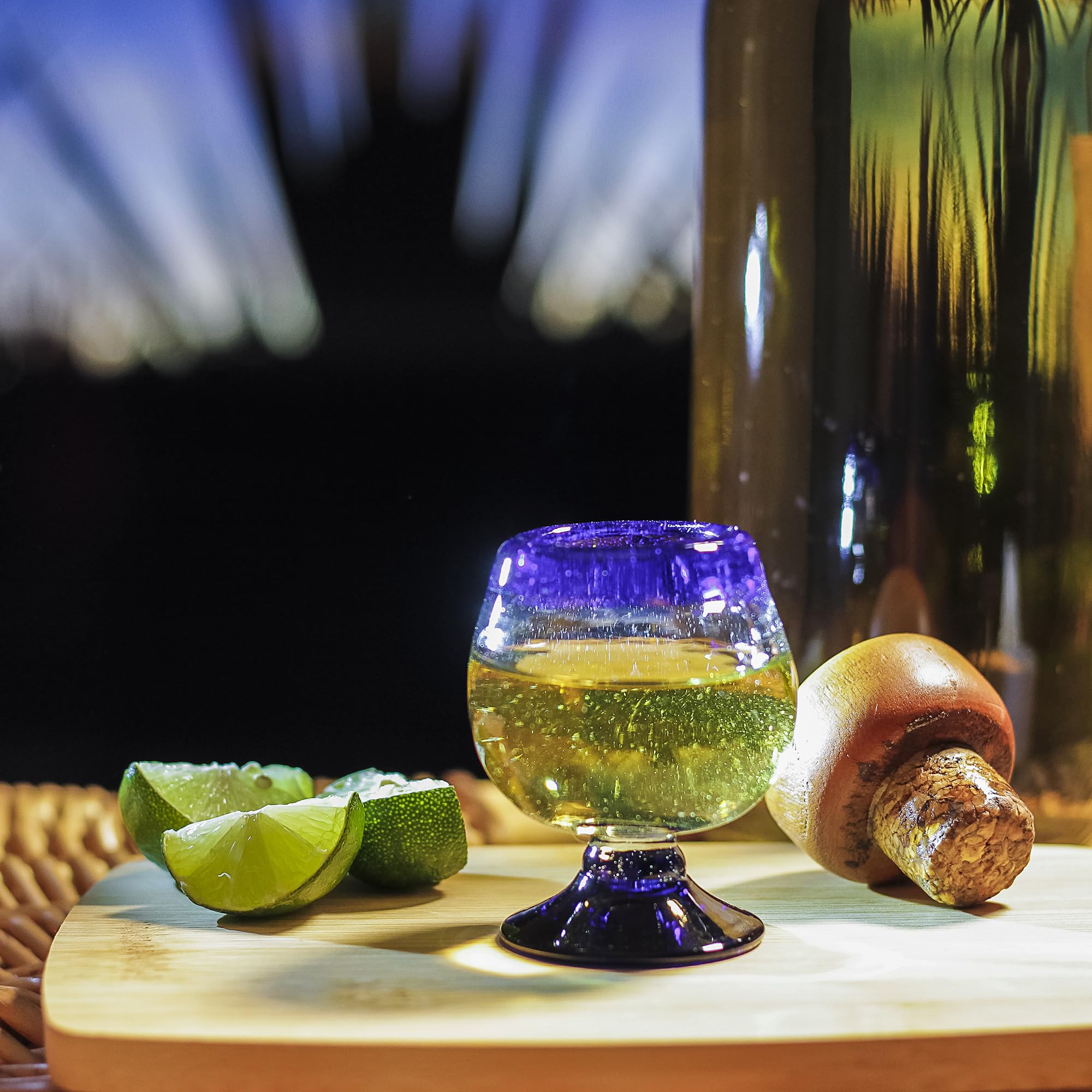 MEXTEQUIL heavy-base cognac-size shot glass for measured sips.