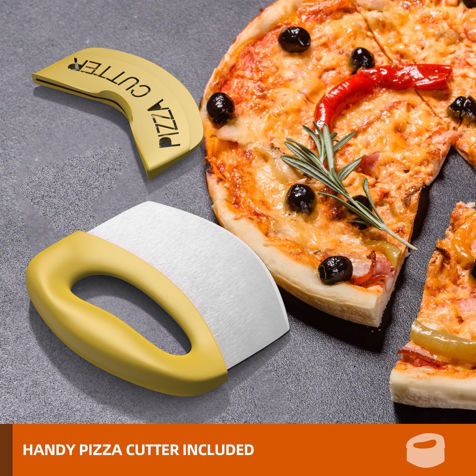 Meykwod included pizza cutter for quick slicing after baking