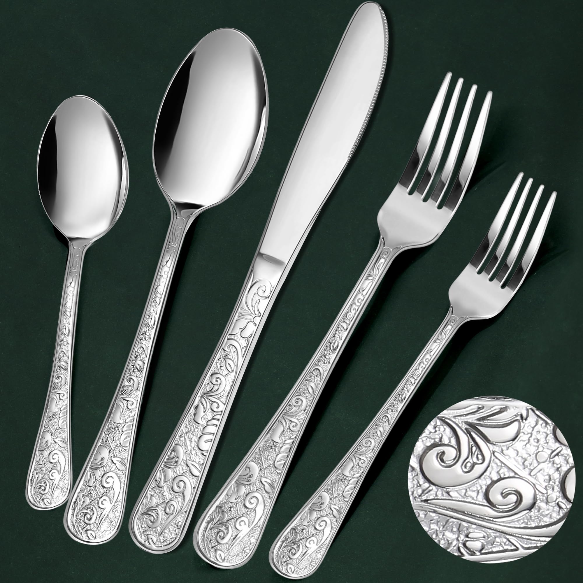 Meythway 40-piece vintage carved silverware set ready for daily dining