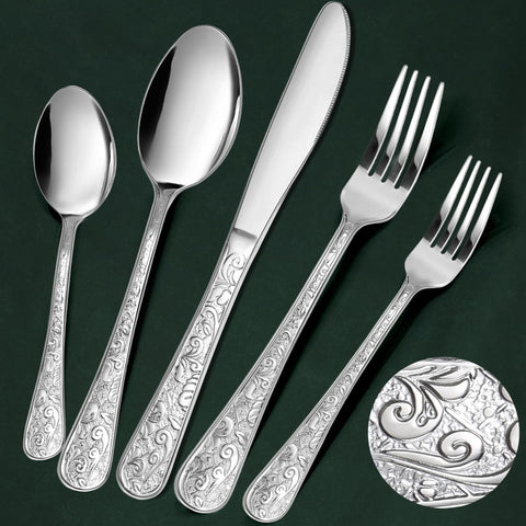 Meythway 40-piece vintage carved silverware set ready for daily dining