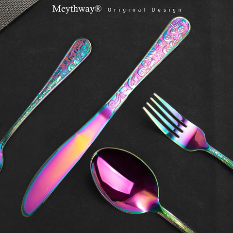 Meythway rainbow silverware embossed dessert spoon brings color to desserts and gatherings
