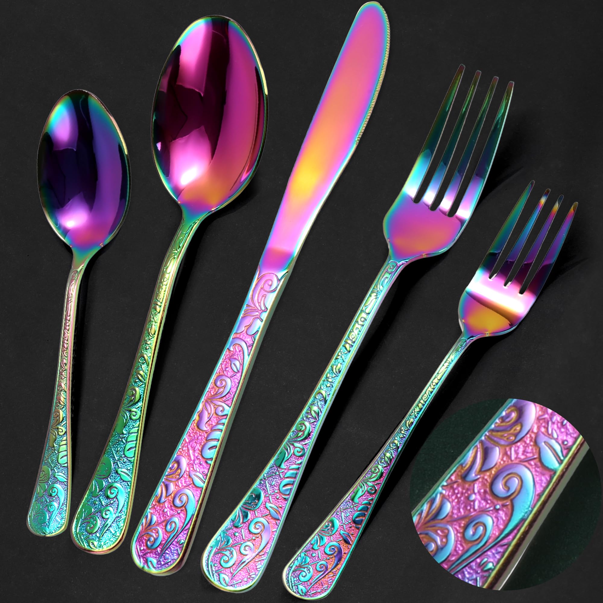 Meythway rainbow silverware embossed dinner fork adds vintage charm to daily dining