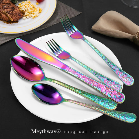Meythway rainbow silverware embossed dinner knife highlights durable stainless steel with a refined finish