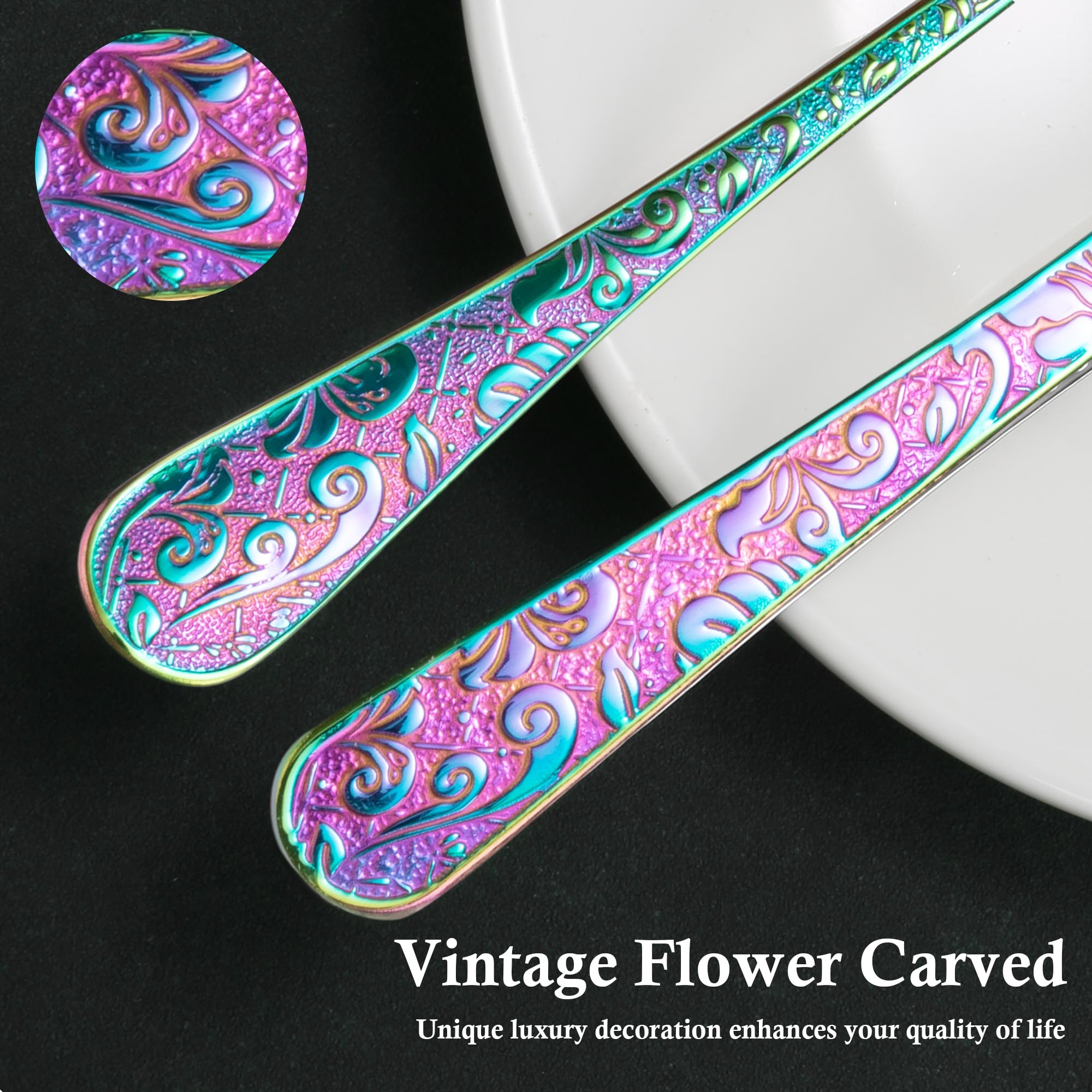 Meythway rainbow silverware embossed salad fork pairs color with versatility for mixed greens