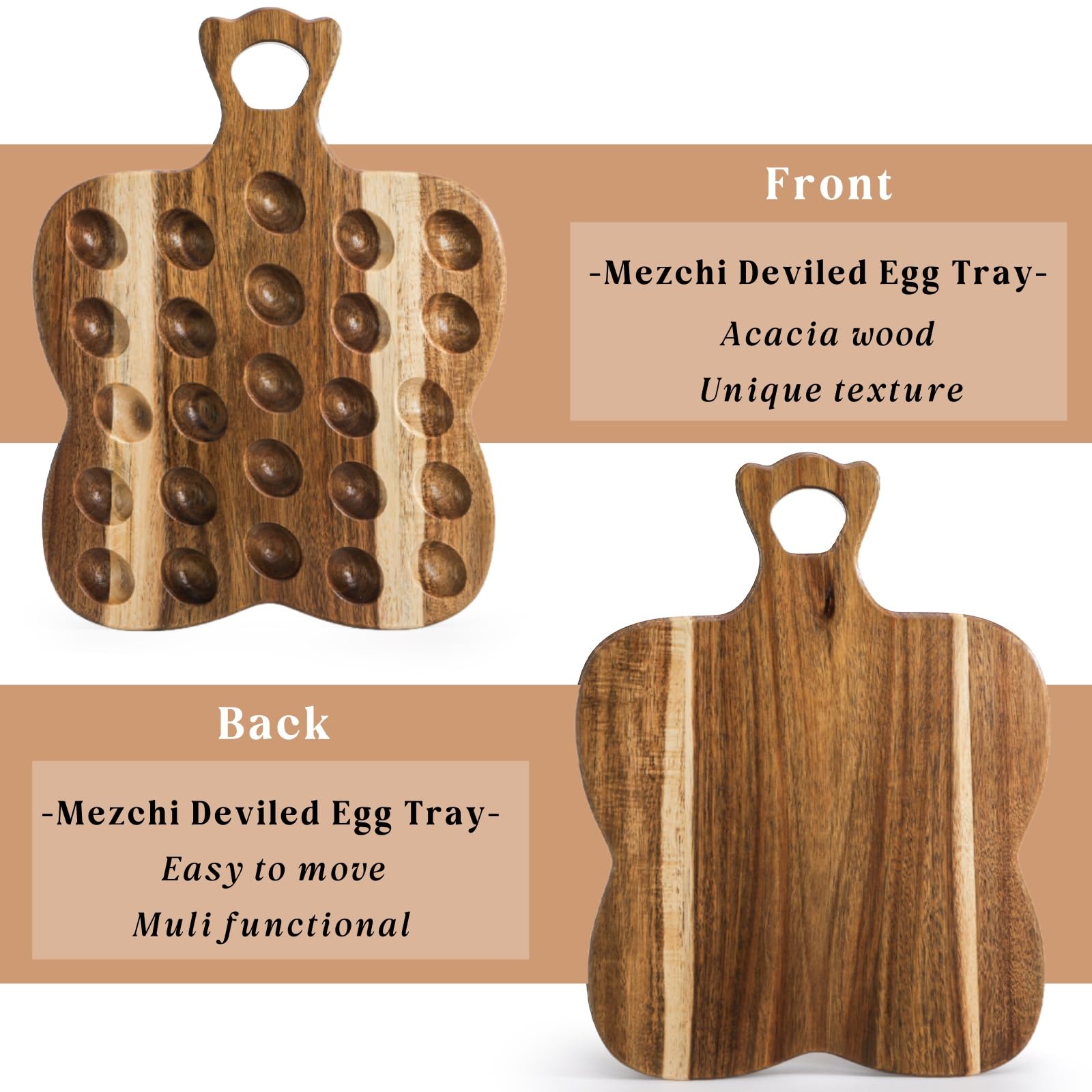 Mezchi deviled egg holder with slots displays eggs neatly for gatherings.