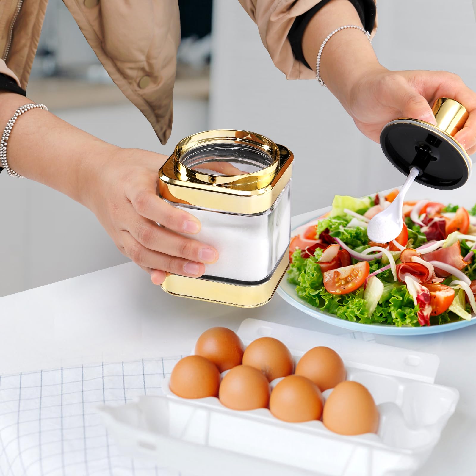 Mezchi versatile set fits sugar, salt, spices, creamer, and more.
