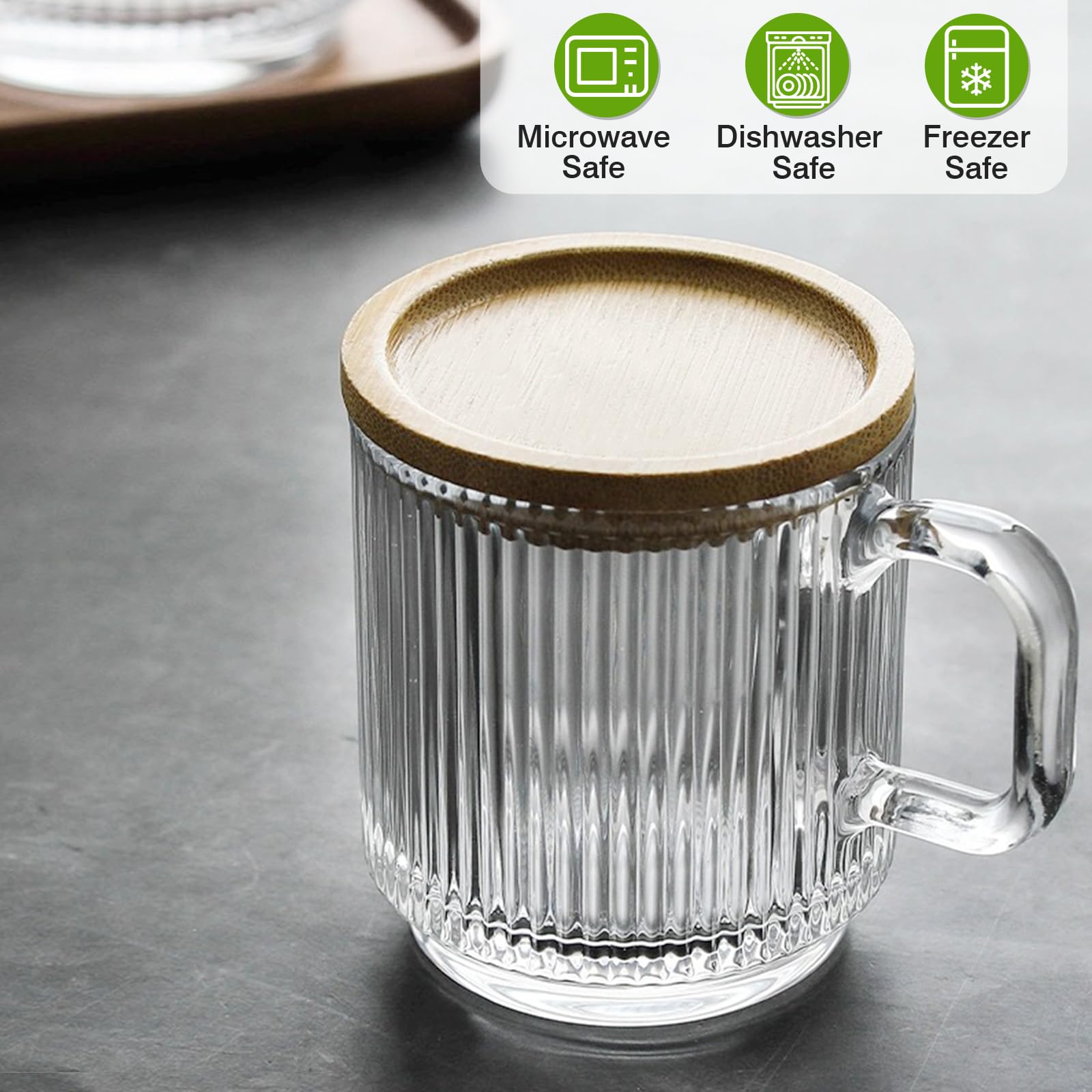 Mfacoy 12oz glass mug ideal for hot or cold drinks.