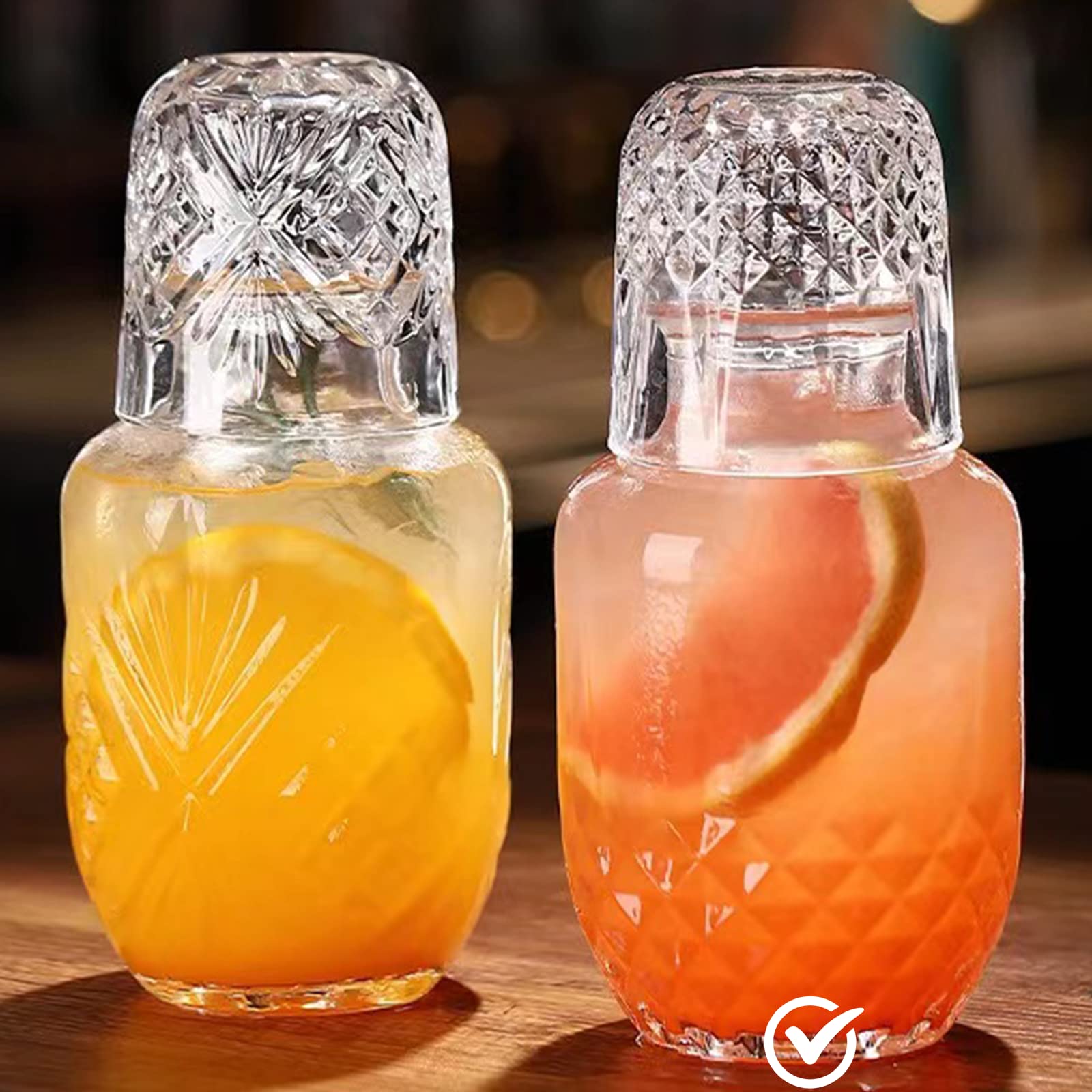 Mfacoy bedside water carafe with 17 oz capacity for nighttime hydration.