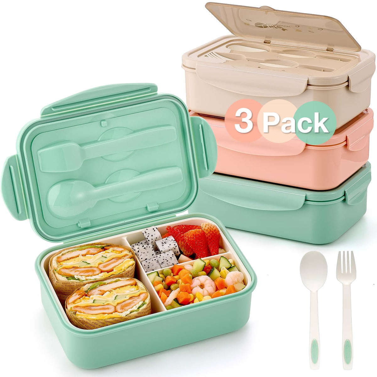 Mfacoy 3-pack bento box interior view with three compartments for balanced meals.
