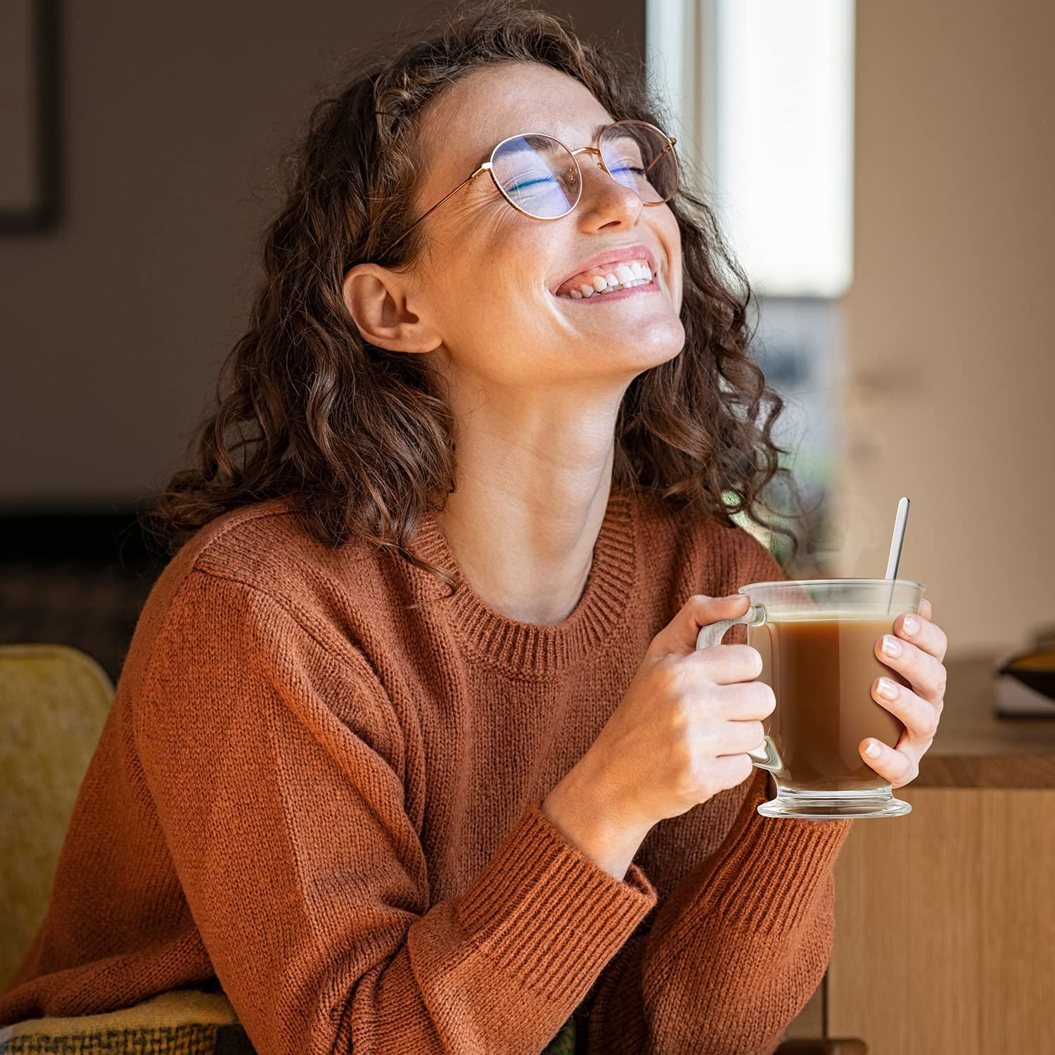 Mfacoy clear glass mug suitable for coffee tea cappuccino and more.