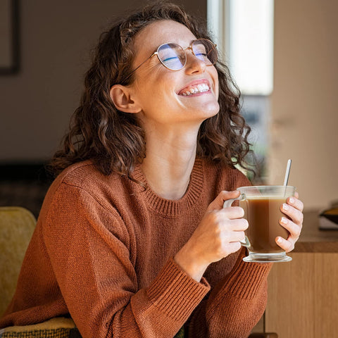 Mfacoy clear glass mug suitable for coffee tea cappuccino and more.