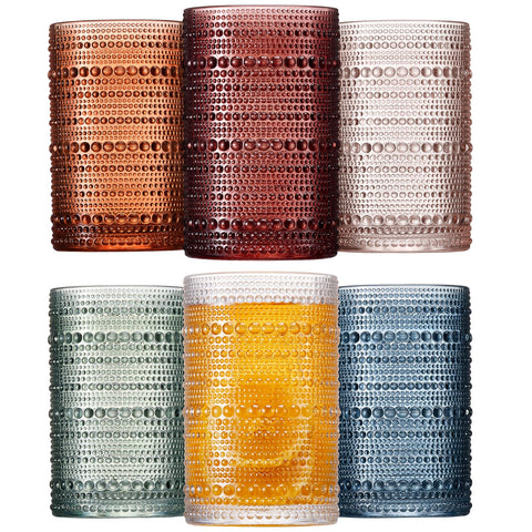 Mfacoy colored hobnail glasses set with gradient hues, ideal for stylish entertaining.