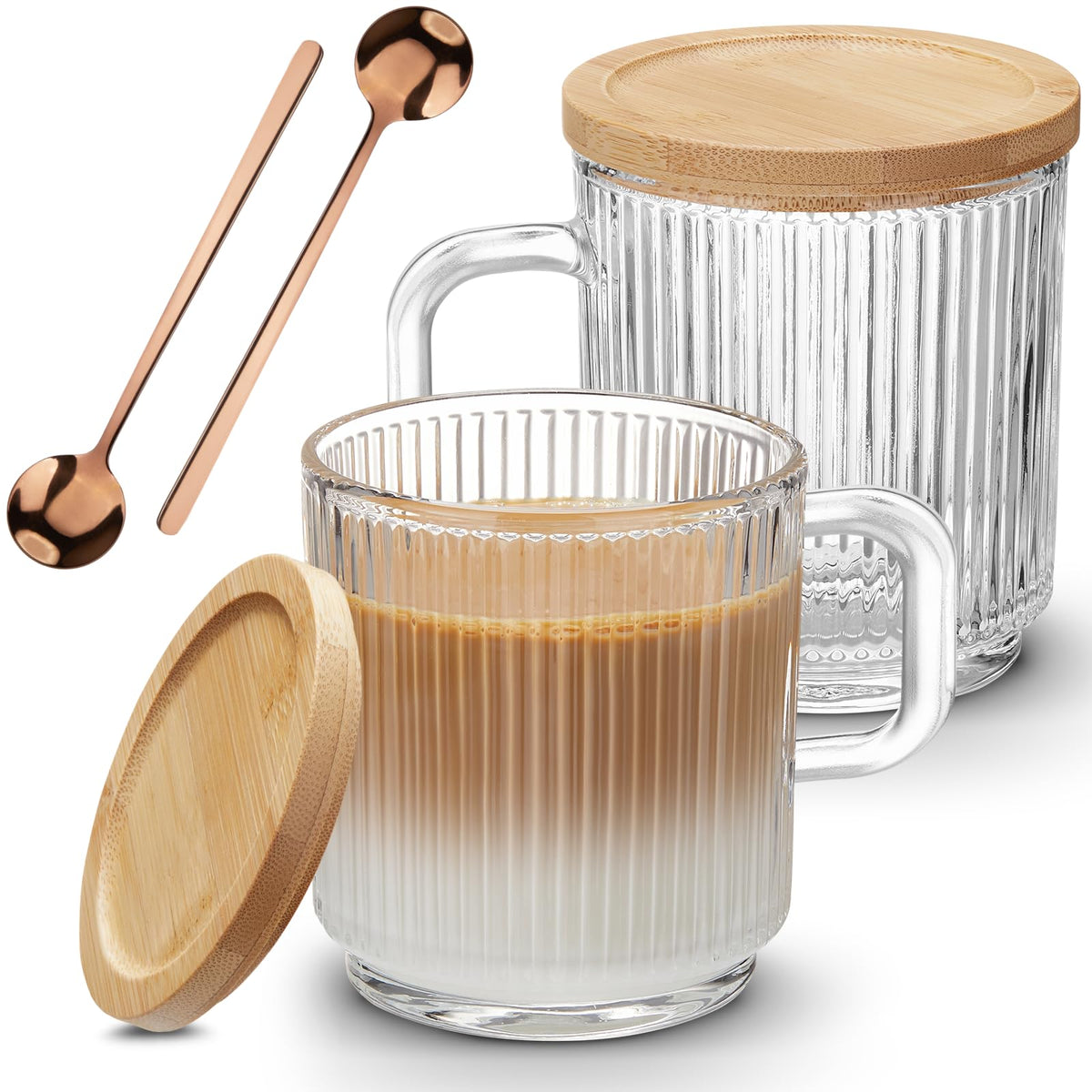 Mfacoy glass coffee mug with ribbed design for stylish daily use.