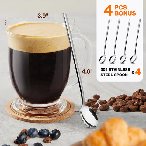 Mfacoy glass coffee mug 15oz capacity for generous servings of coffee, tea, or hot cocoa