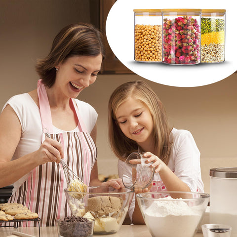 Mfacoy pantry jars enabling organized storage for tea, coffee, and spices.