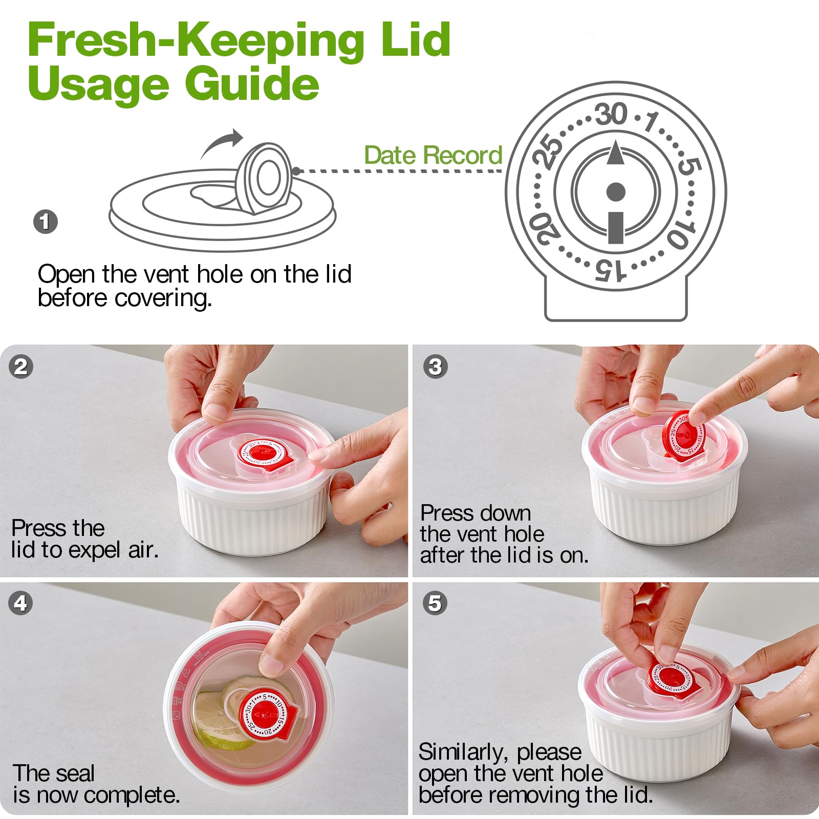 Mfacoy ramekins lid date marker helps track freshness.