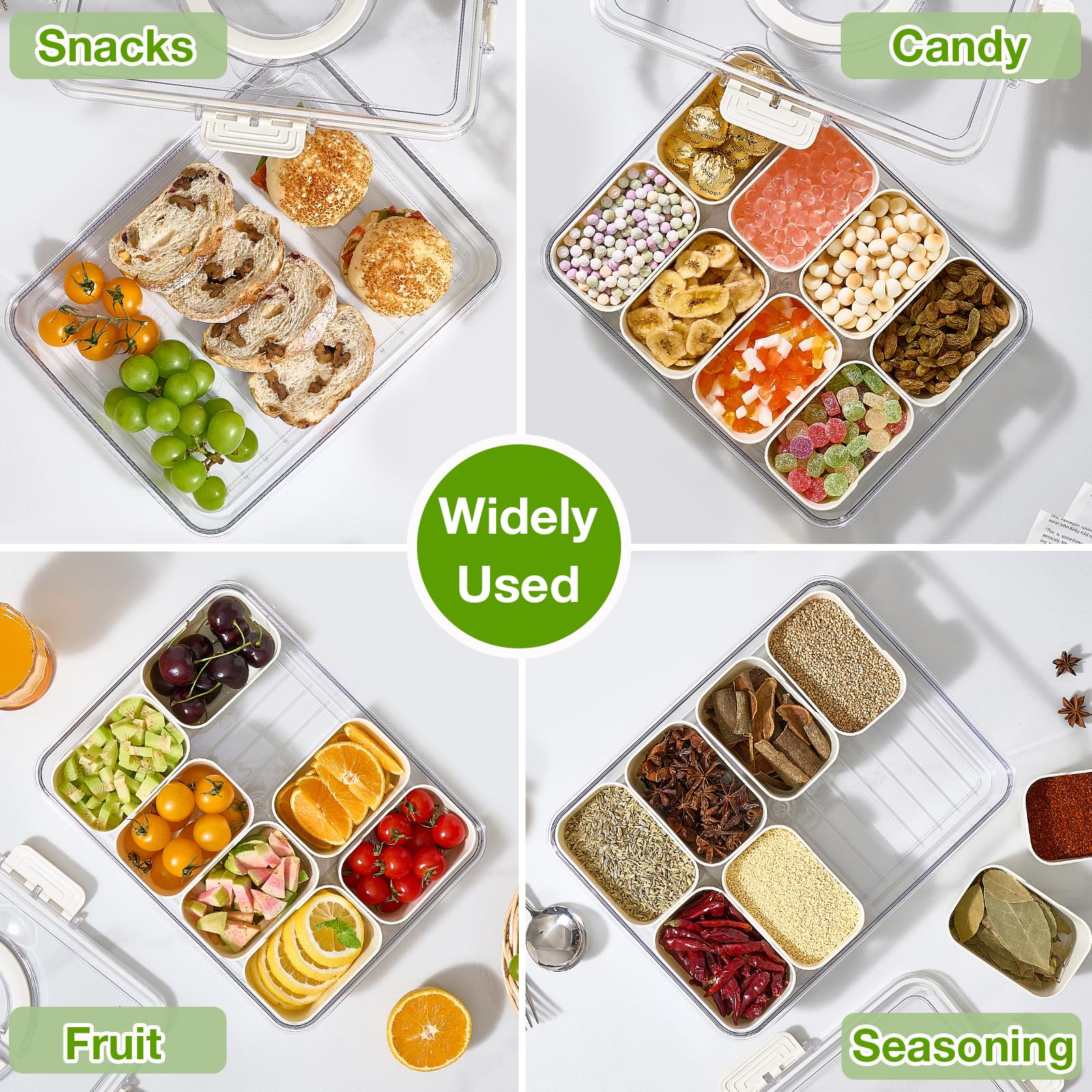 Mfacoy Snackle Box stackable design helps maximize fridge and pantry space.