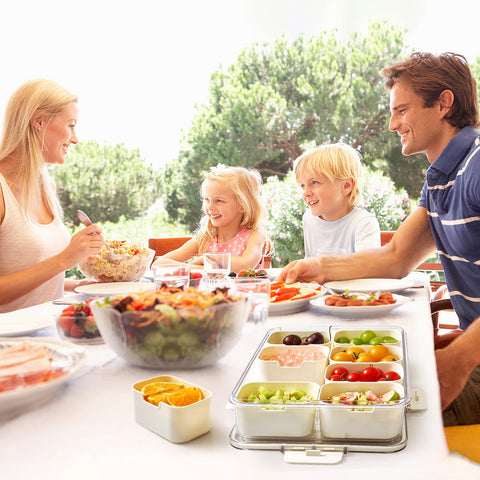 Mfacoy Snackle Box suitable for road trips, holidays, and gatherings as serving trays.