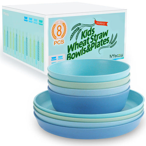 Mfacoy wheat straw kids plates in 7.75-inch size, durable for everyday meals