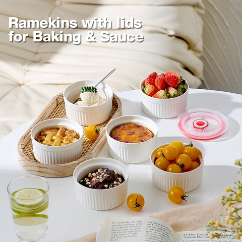 Mfacoy white ramekins elevate table presentation for desserts.