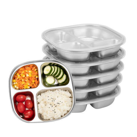 MFBJXC 5-pack divided plates with lids for organized meals on the go.