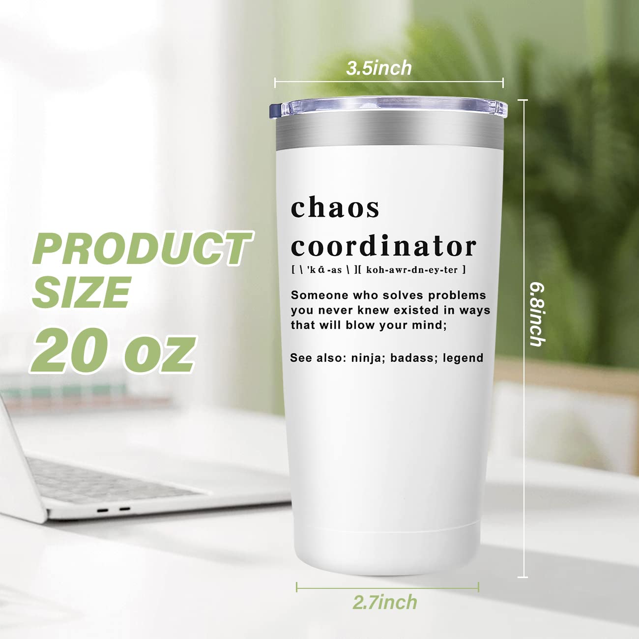 MFGNEH Chaos Coordinator 20oz insulated tumbler keeps drinks hot or cold