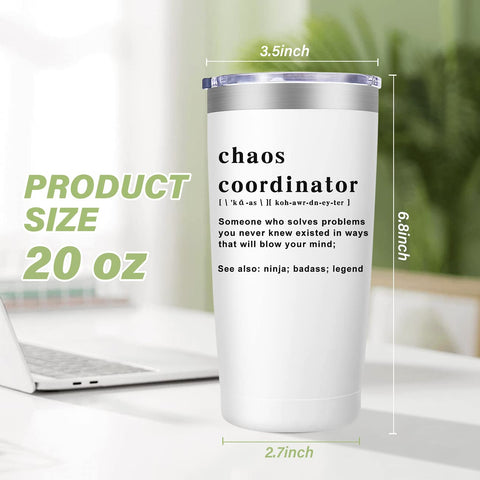 MFGNEH Chaos Coordinator 20oz insulated tumbler keeps drinks hot or cold