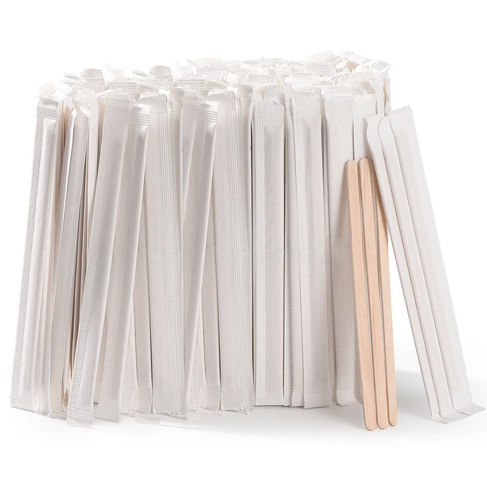 MFJUNS wooden coffee stirrers, 5.5 inch, round ends for smooth stirring in hot drinks.