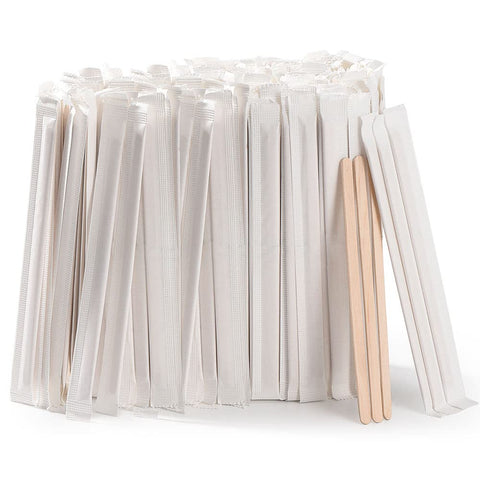 MFJUNS wooden coffee stirrers, 5.5 inch, round ends for smooth stirring in hot drinks.
