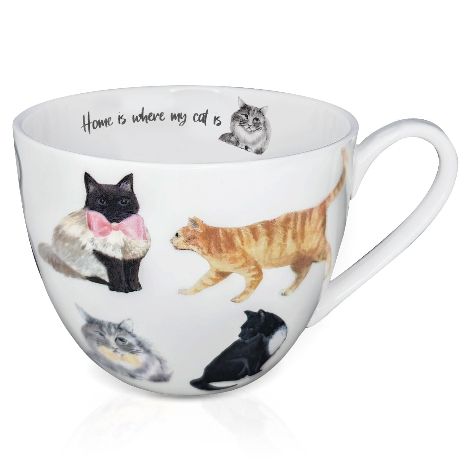 MFoffice Cute Cat Mug hug angle view, cozy grip for warm drinks and comforting mornings