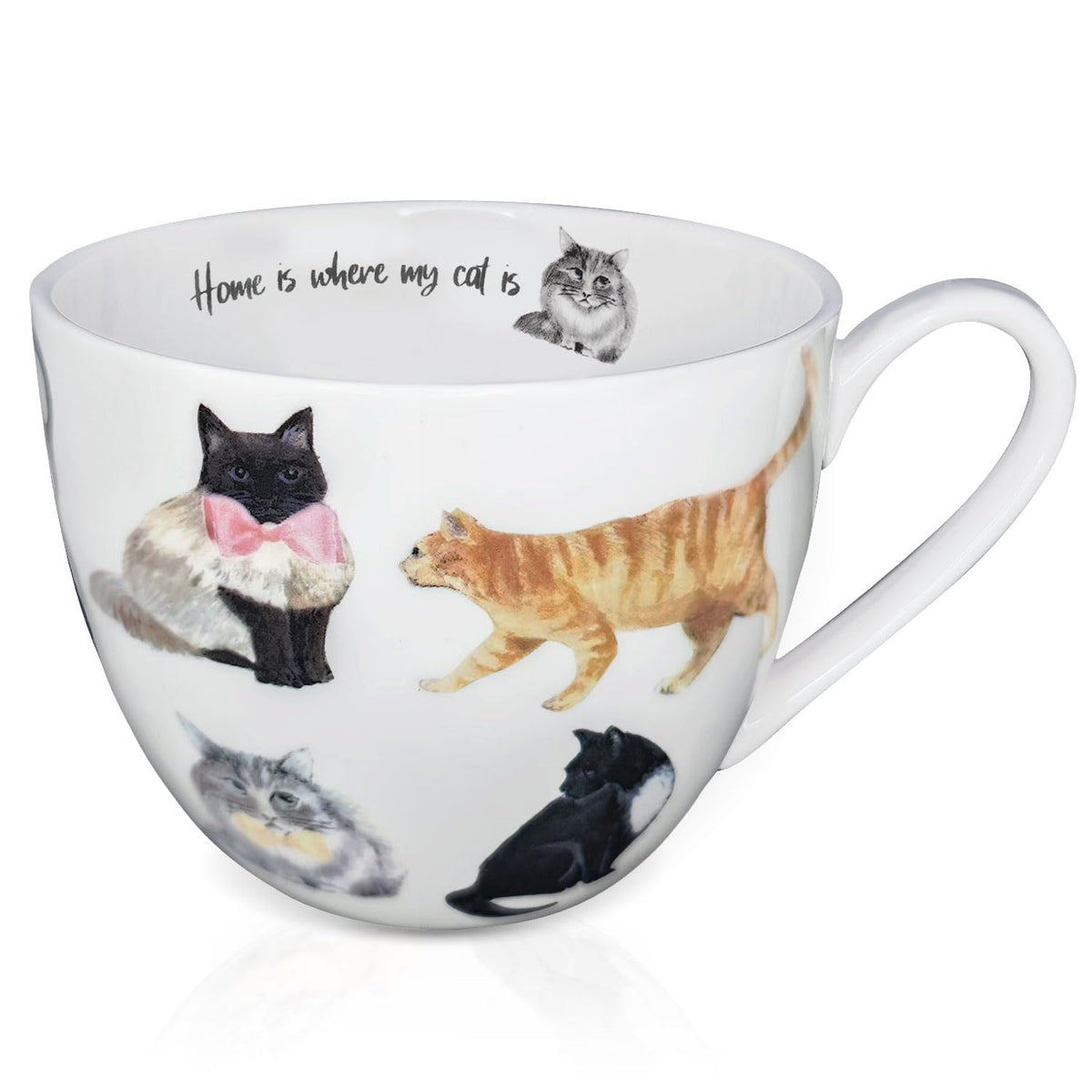 MFoffice Cute Cat Mug hug angle view, cozy grip for warm drinks and comforting mornings