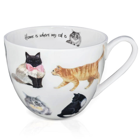 MFoffice Cute Cat Mug hug angle view, cozy grip for warm drinks and comforting mornings