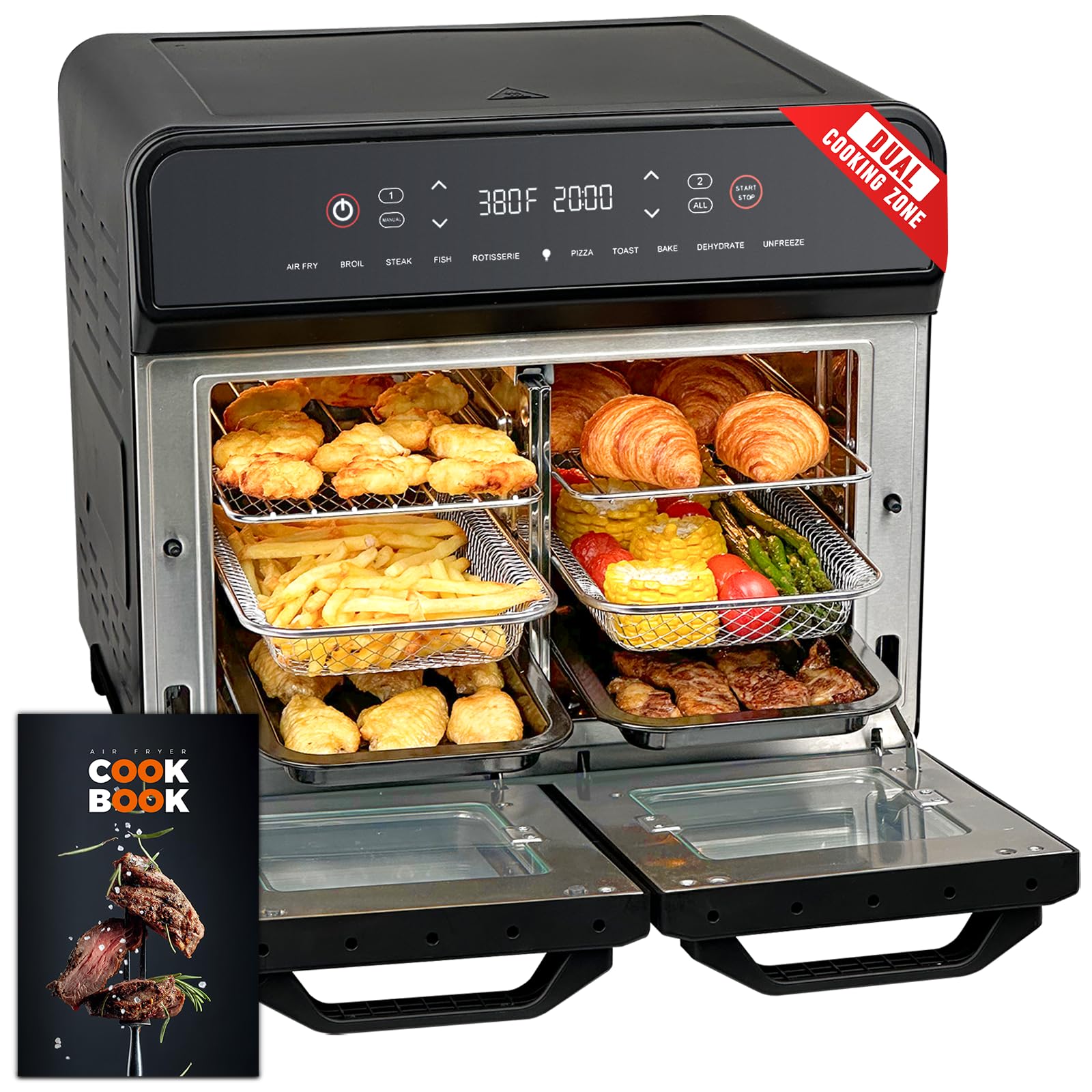 MFVV 24Qt dual-zone oven front view shows spacious interior for family cooking