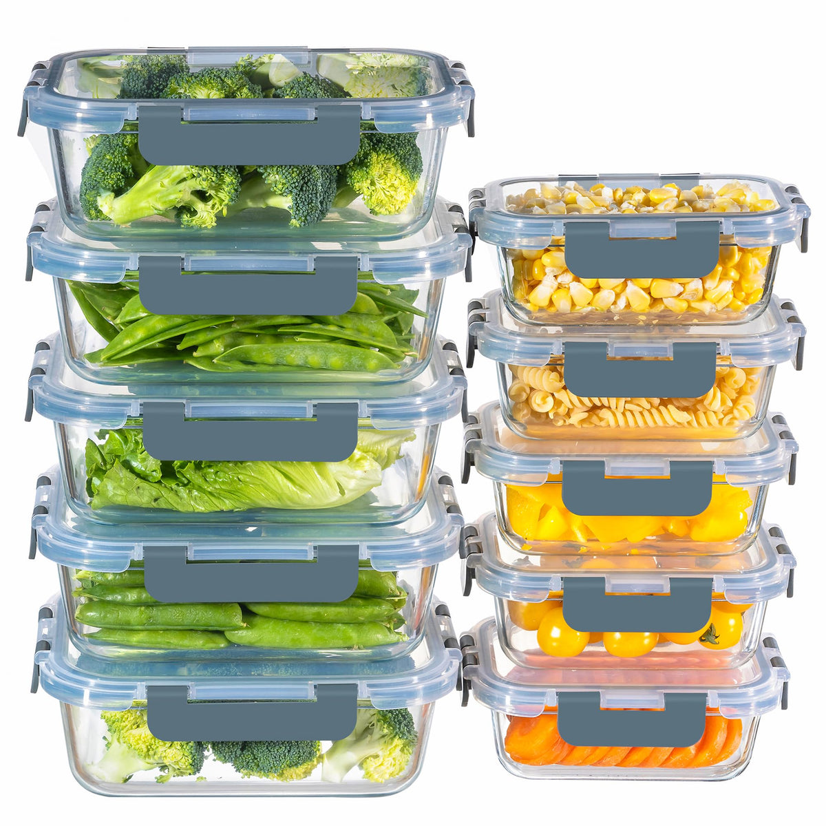 MFY 10-pack glass containers front view for meal prep and organized storage