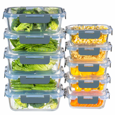 MFY 10-pack glass containers front view for meal prep and organized storage
