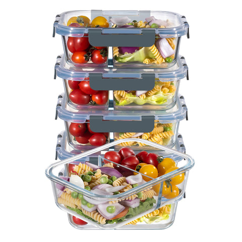 MFY 5-pack 36oz glass container lids shown, airtight design for fresh meal prep.