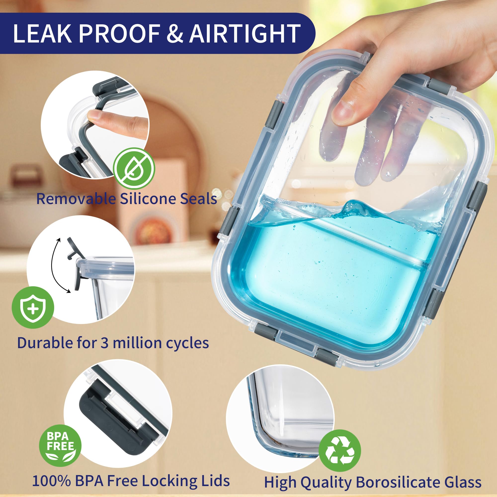 MFY airtight silicone-seal lids prevent leaks during office lunches and travel.