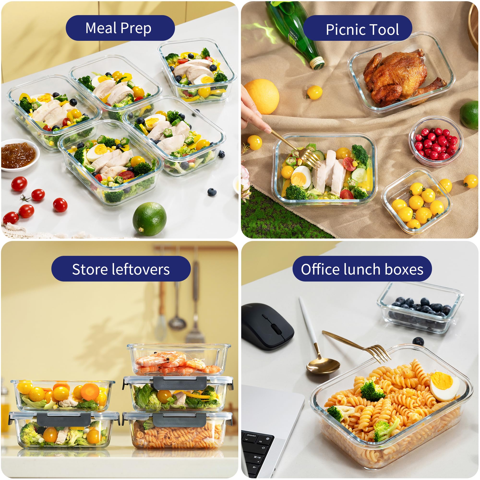 MFY borosilicate glass offers durable, non-toxic storage with no odor absorption