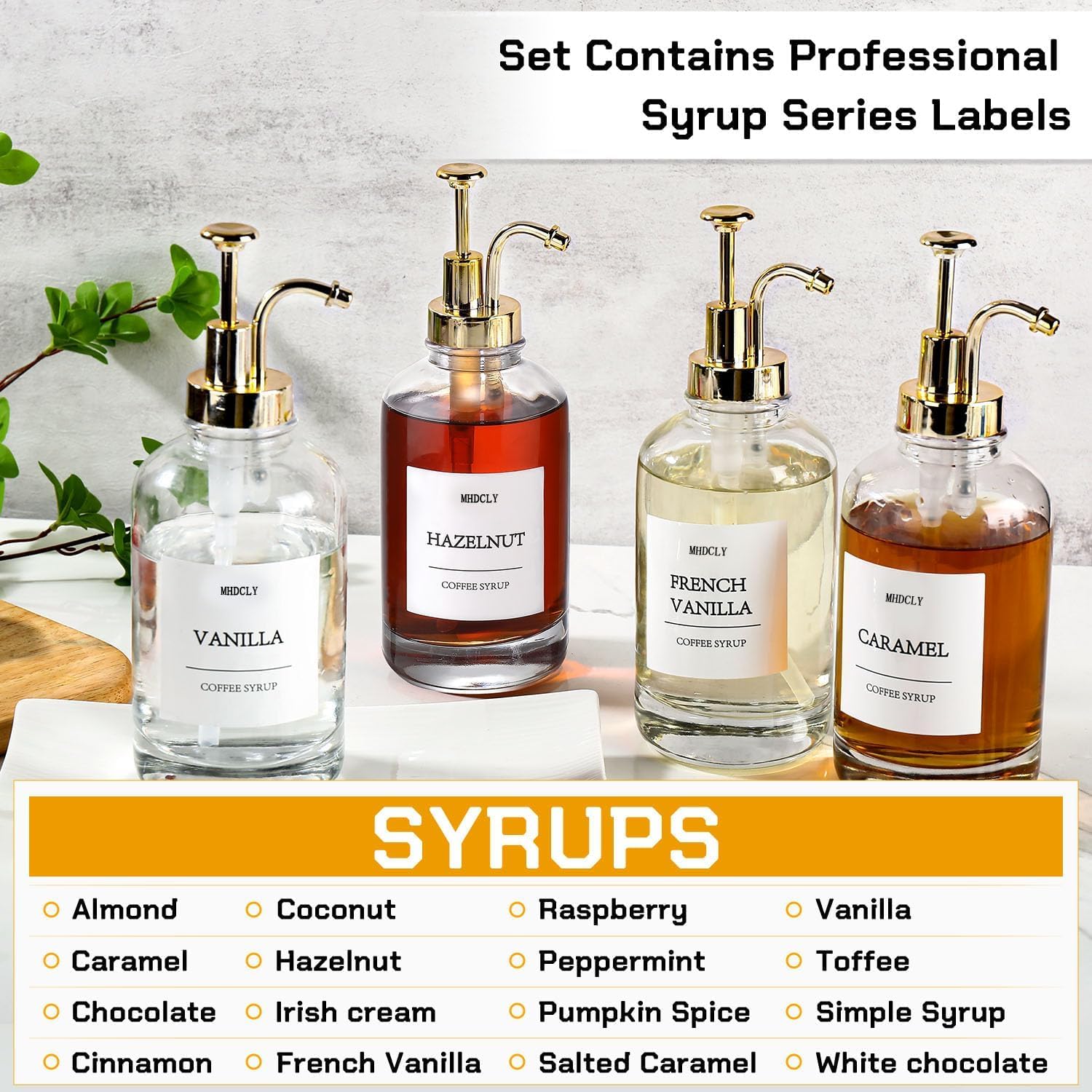 MHDCLY glass 16.9oz syrup bottles ready for use