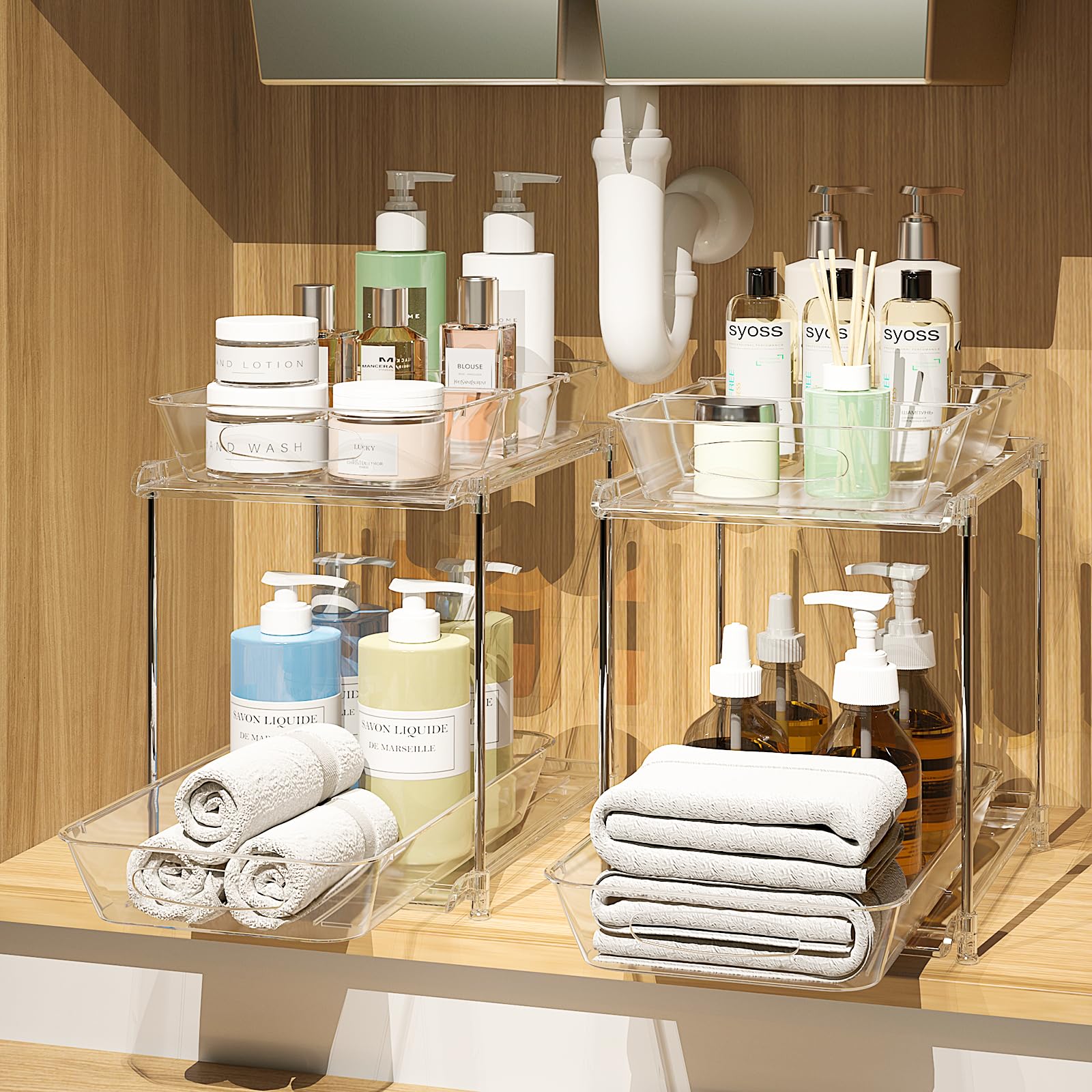 MHHA 2-Pack under-sink organizer with pull-out drawers for cosmetics and toiletries