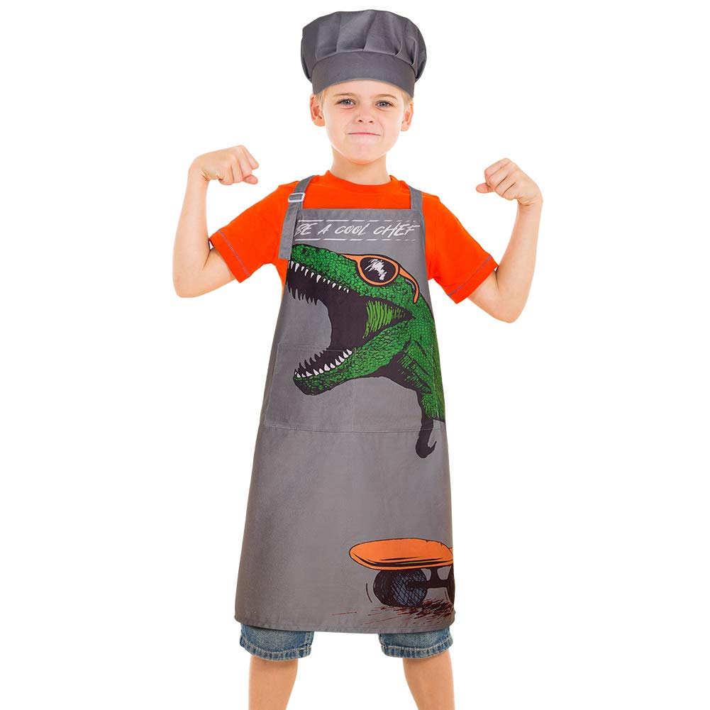 MHJY Dinosaur print on apron engages kids in imaginative cooking and crafts.