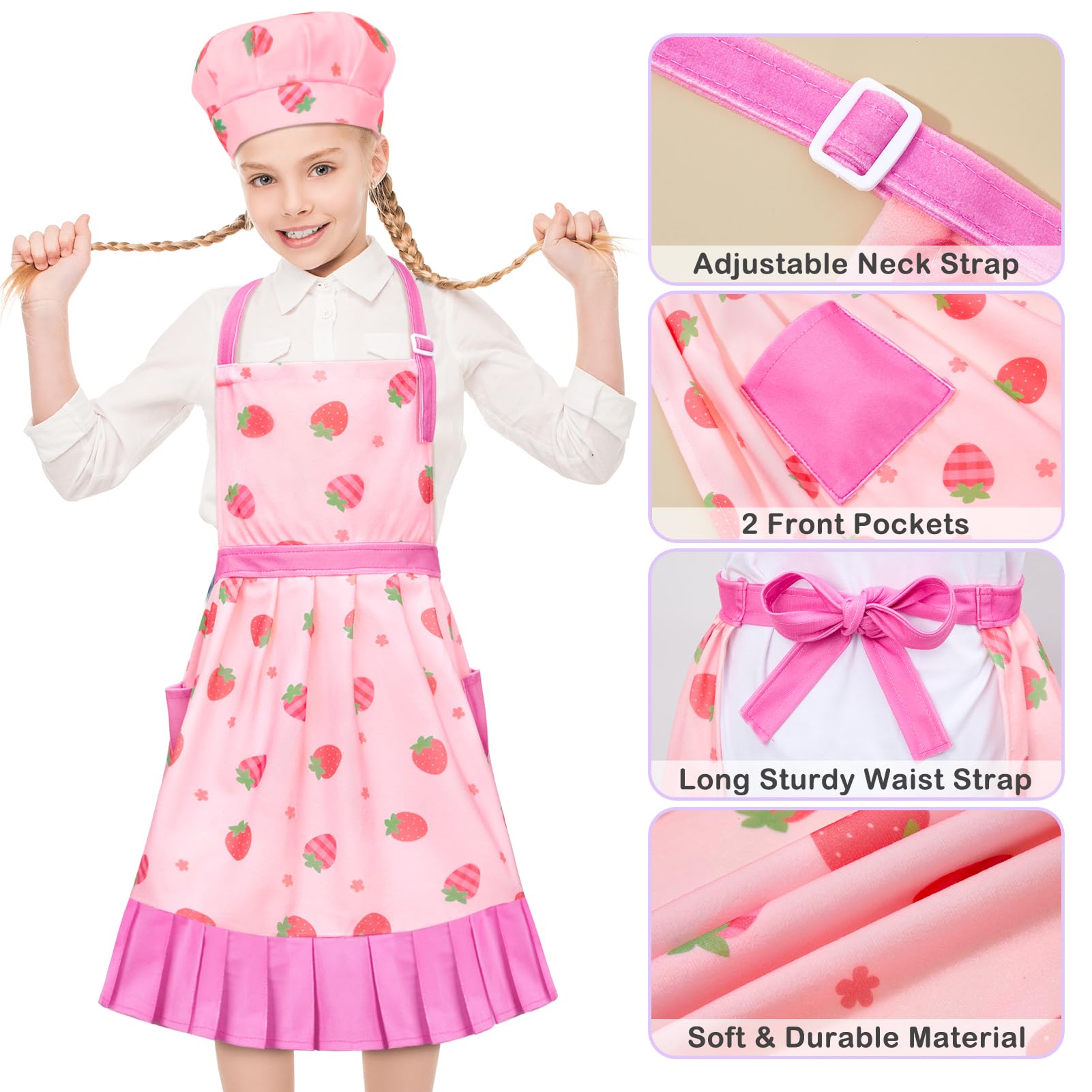 MHJY kids apron adjustable neck strap detail for comfortable fit.