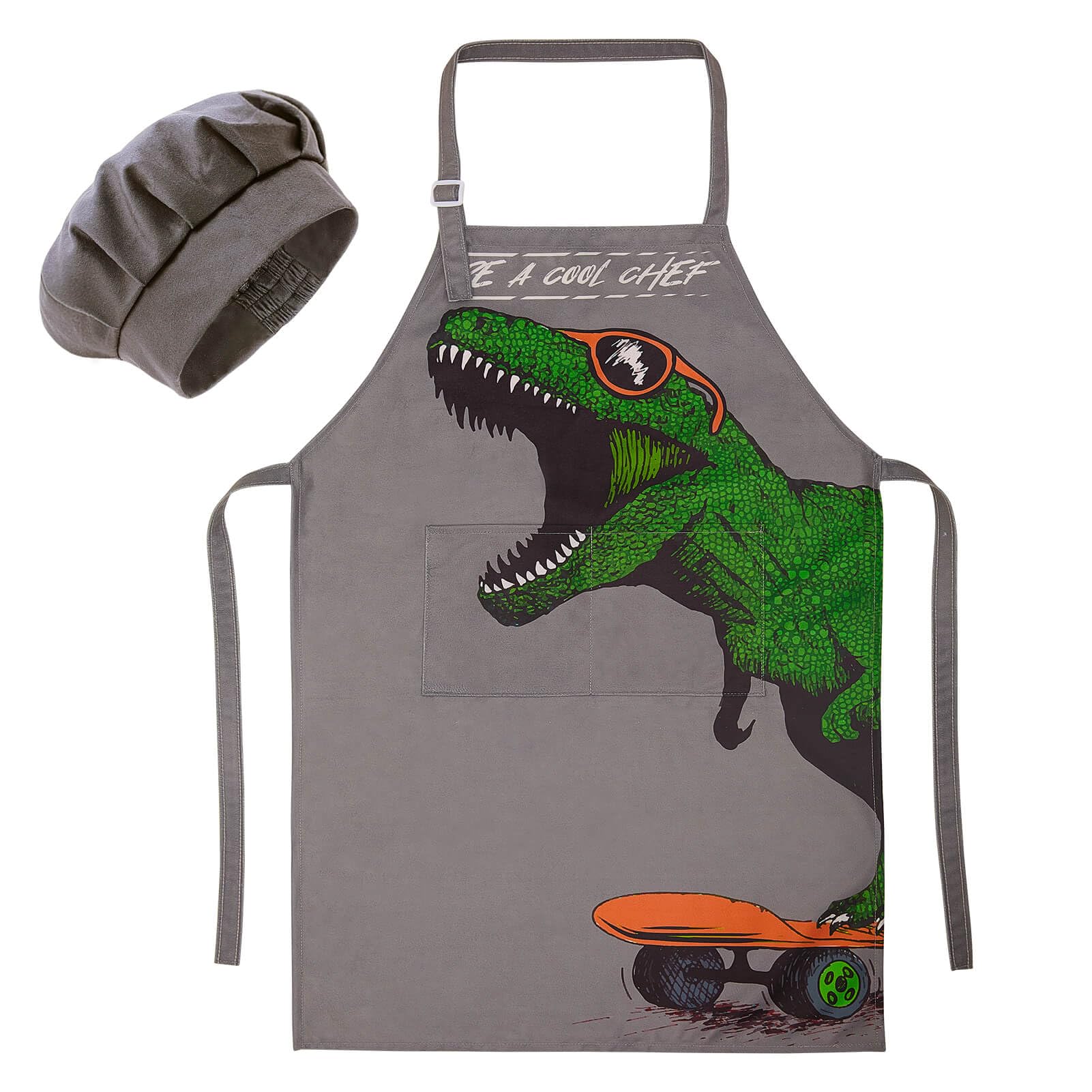 MHJY Kids Apron with dinosaur design keeps clothes clean during cooking adventures.