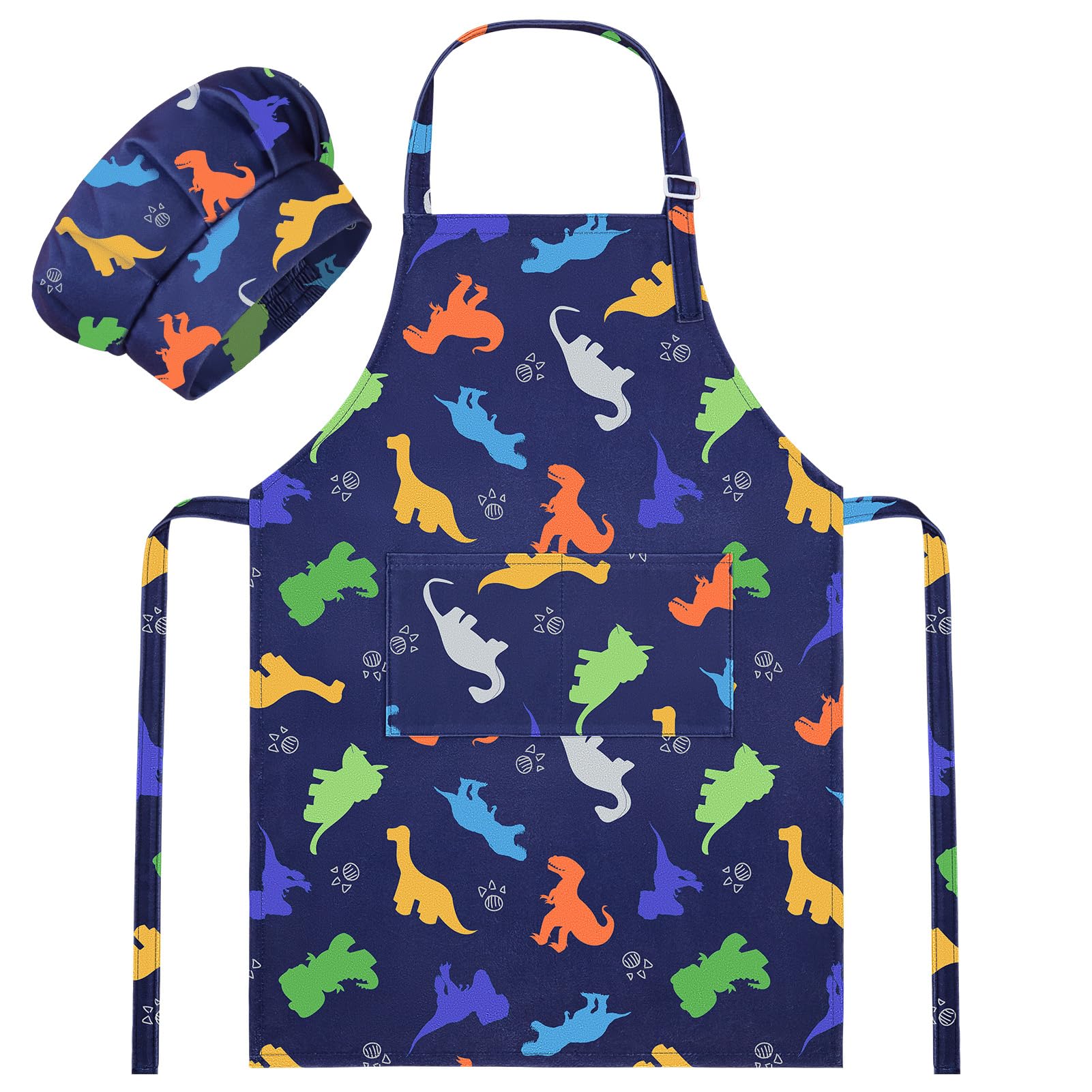 MHJY kids apron with dinosaur print for fun cooking and easy cleanup.