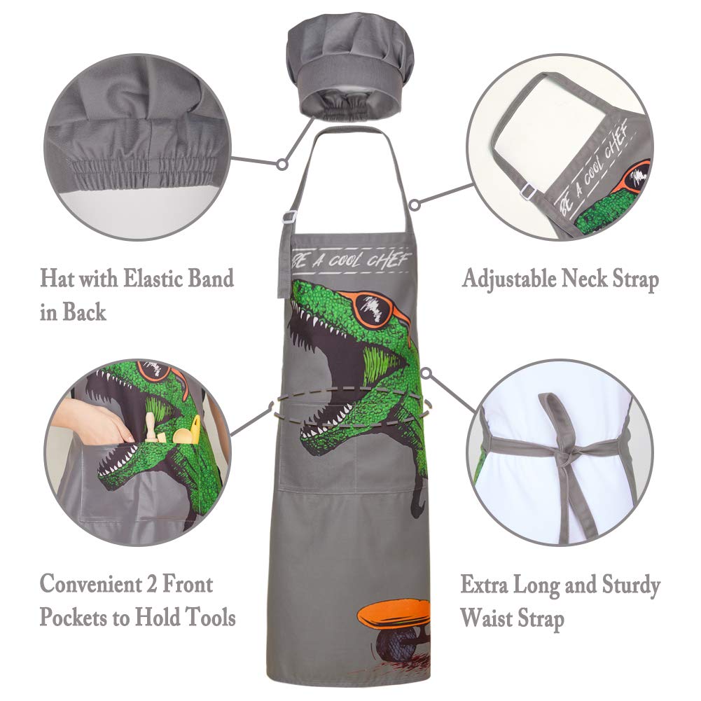 MHJY Kids Apron front pockets hold utensils for cooking and crafts.